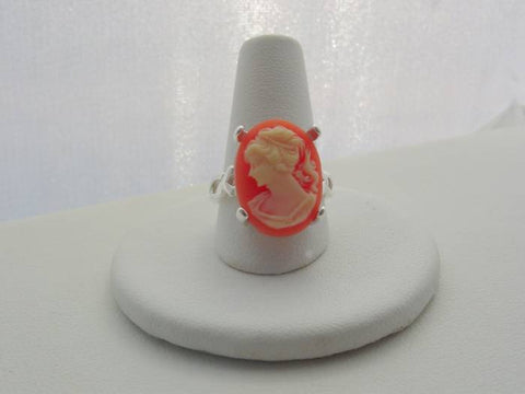Sterling Silver Victorian Style Lady Carnelian Ivory Cameo Ring