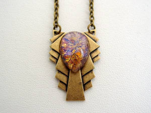 Art Deco Style Amethyst Topaz Fire Opal Necklace, Drop Necklace, Art Deco Fire Opal Necklace