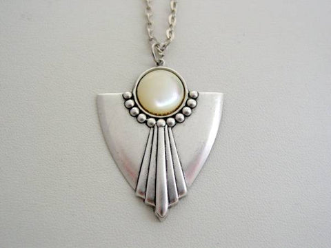 Art Deco Style Mother of Pearl Pendant Necklace Gemstone