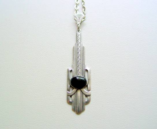 Art Deco Style Black Onyx Necklace, Drop Necklace, Art Deco Gemstone Necklace