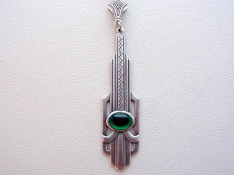 Art Deco Style Emerald Necklace, Drop Necklace, Art Deco Vintage Glass