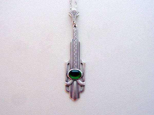 Art Deco Style Emerald Necklace, Drop Necklace, Art Deco Vintage Glass
