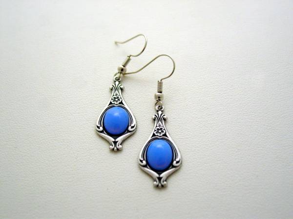 Art Nouveau Style Blue Opal Earrings, Vintage Glass Earrings, Boutique Drop Earrings, Classic Art Nouveau Earrings
