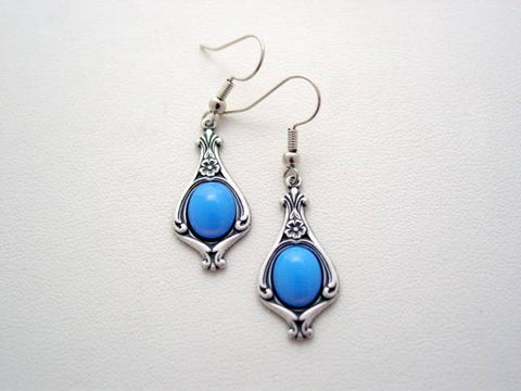 Art Nouveau Style Blue Opal Earrings, Vintage Glass Earrings, Boutique Drop Earrings, Classic Art Nouveau Earrings