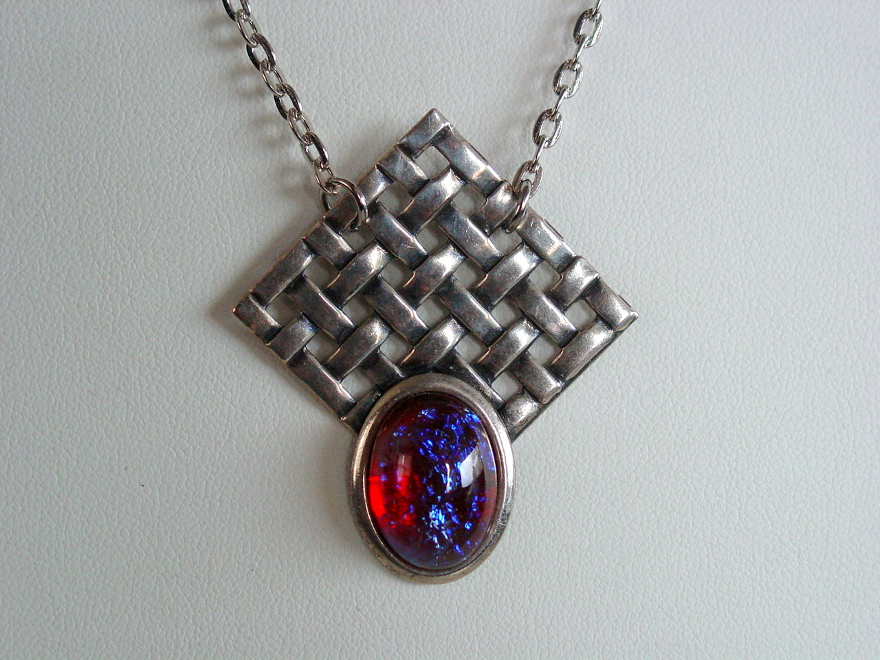 Art Nouveau Style Basket Weave Necklace, Dragons Breath  Fire Opal Necklace Pendant