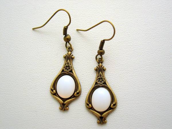 Art Nouveau Style White Opal Earrings, Gemstone Earrings, Boutique Drop Earrings, Classic Art Nouveau Earrings