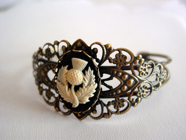 Outlander Thistle Cameo Cuff Bracelet Scotland National Flower Cuff Bracelet