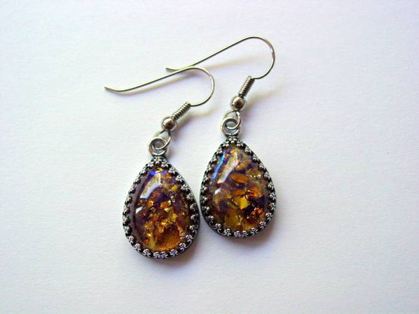 Amethyst Topaz Earrings Fire Opal Crown Setting Earrings