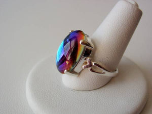 Sterling Silver Ring Bermuda Blue Artisan Bezel Ring Rainbow Colors