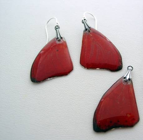 Butterfly Earrings & Necklace Set Red African Sterling Silver Real Butterfly Wings Sterling Silver Nature Jewelry Set