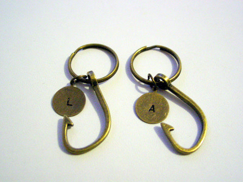 Personalized Fish Hook Keychain Wildlife Fishing Keychain Novelty Gift Stocking Stuffer Antique Bronze