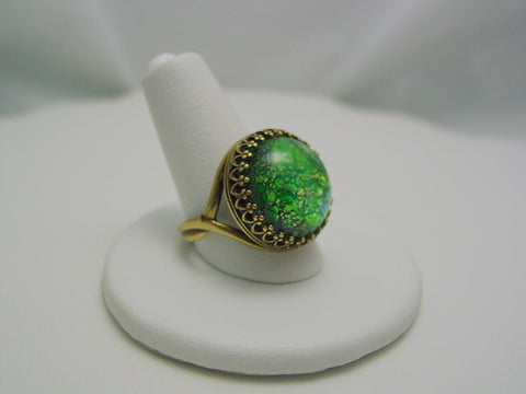 Green Fire Opal Crown Ring Crown Design Antique Bronze Ring