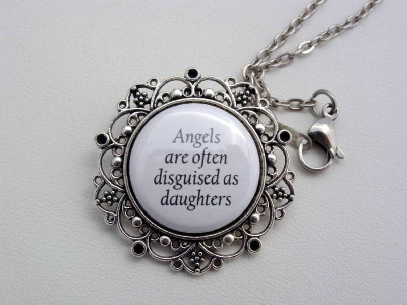 Memorial Jewelry Angels Are Often Disguised As Daughters Floral Filigree Necklace or Keychain Memorial Jewelr