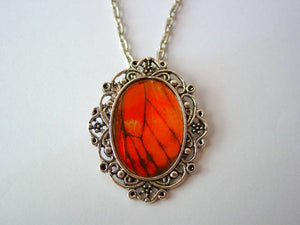 Butterfly Wing Necklace Gulf Fritillary Butterfly Wing Floral Filigree Necklace or Keychain