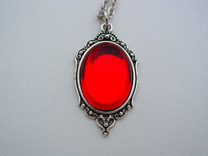 Art Nouveau Deep Ruby Red Necklace Vintage Czech Smooth Glass Picture Frame Style Necklace