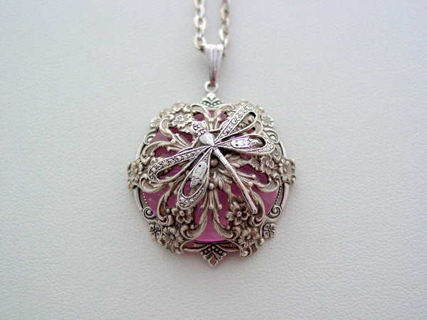 Art Nouveau Dragonfly Necklace Pink Layered Crystal Necklace