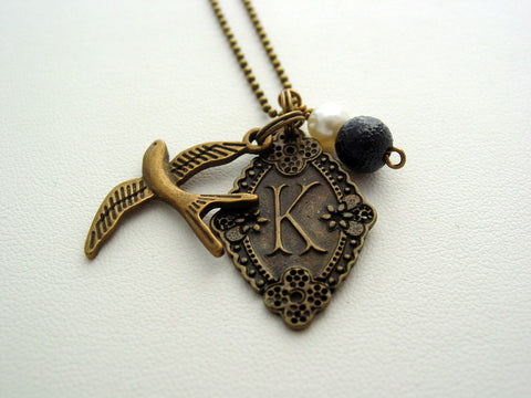 Hunger Games Mockingjay Initial K Katniss Antique Bronze Necklace