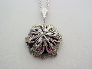 Art Nouveau Dragonfly Necklace Amethyst Layered Crystal Necklace