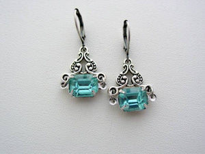 Art Nouveau Style Vintage Aqua Glass Earrings, Boutique Drop Earrings