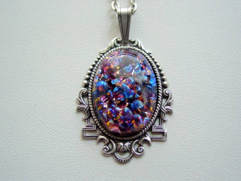 Art Deco Amethyst Fire Opal Necklace, Amethyst Fire Opal Pendant