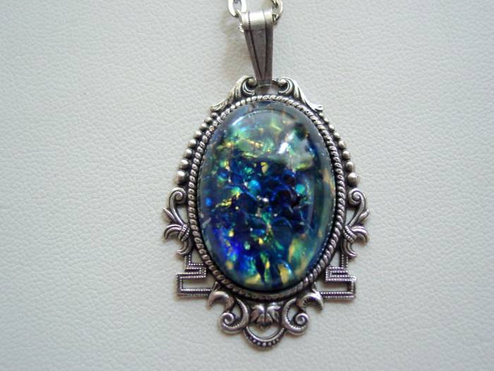 Sapphire Blue Fire Opal Art Deco Necklace