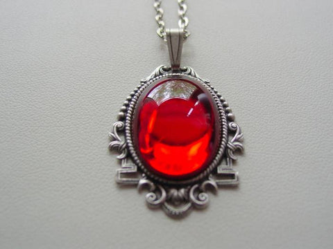 Art Deco Style Ruby Red Necklace, Vintage Glass Art Deco Style Pendant