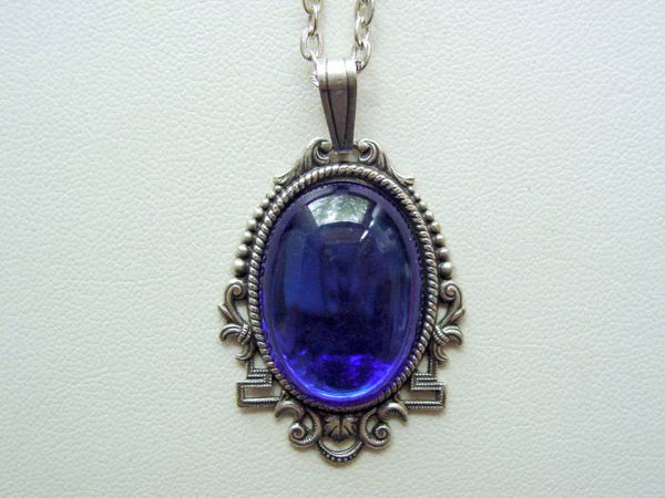 Art Deco Style Sapphire Necklace, Vintage Glass Art Deco Style Pendant