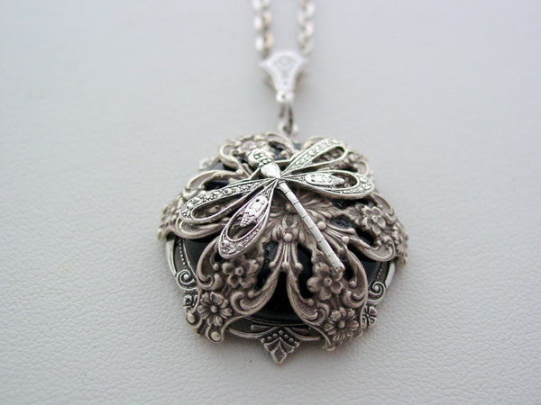 Art Nouveau Dragonfly Necklace Black Onyx Layered Gemstone Necklace