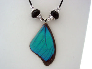 Real Butterfly Necklace Blue Morpho Butterfly Necklace Black Beads F5