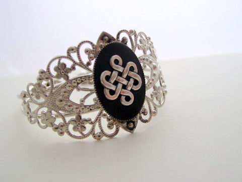 Scottish Heritage Celtic Knot Filigree Cuff Bracelet, Adjustable Cuff Bracelet