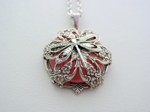 Art Nouveau Style Dragonfly Cherry Quartz Layered Gemstone Necklace