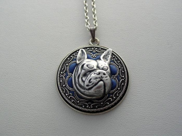 Victorian Bulldog Necklace, Filigree Bulldog Pendant