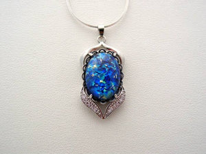 Sea Blue Fire Opal Cubic Zirconia Necklace, Sterling Silver Flat Snake Chain, Fire Opal Necklace