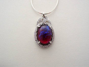 Dragons Breath Fire Opal Cubic Zirconia Necklace, Sterling Silver Flat Snake Chain, Fire Opal Necklace