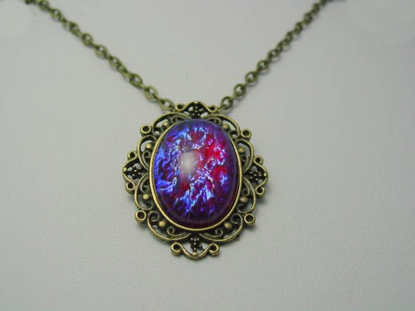 Art Nouveau Dragon's Breath Necklace Fire Opal Filigree Necklace Mexican Opal Pendant