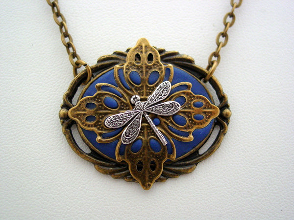 Victorian Dragonfly Necklace, Antique Bronze Unique Dragonfly Pendant