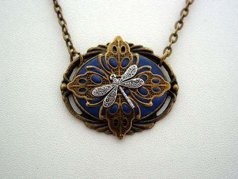 Victorian Dragonfly Necklace, Antique Bronze Unique Dragonfly Pendant