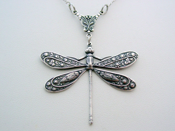 Art Nouveau Dragonfly Necklace Dragonfly Pendant Split Chain