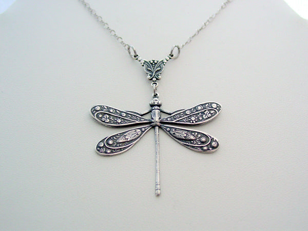 Art Nouveau Dragonfly Necklace Dragonfly Pendant Split Chain