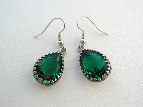 Swarovski Emerald Faceted Crown Setting Earrings