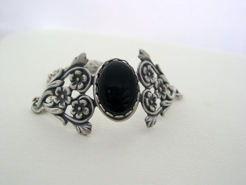 Art Nouveau Style Black Onyx Floral Bracelet Gemstone