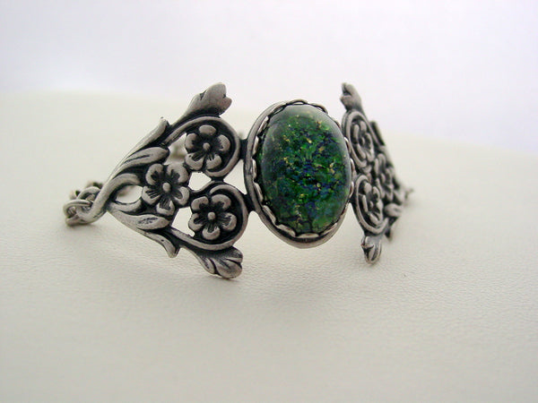 Art Nouveau Emerald Green Fire Opal Floral Bracelet