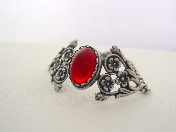 Art Nouveau Ruby Red Floral Bracelet