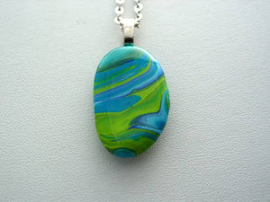 River Rock Jewelry, Blue Green Wearable Fluid Art Necklace, Original Alaskan Rock Organic Jewelry, Dirty Pour Necklace, Nature Jewelry (grr2)