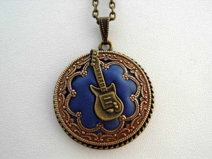 Music Necklace, Victorian Renaissance Pendant, Antique Bronze Guitar Filigree Necklace Unique Music Pendant