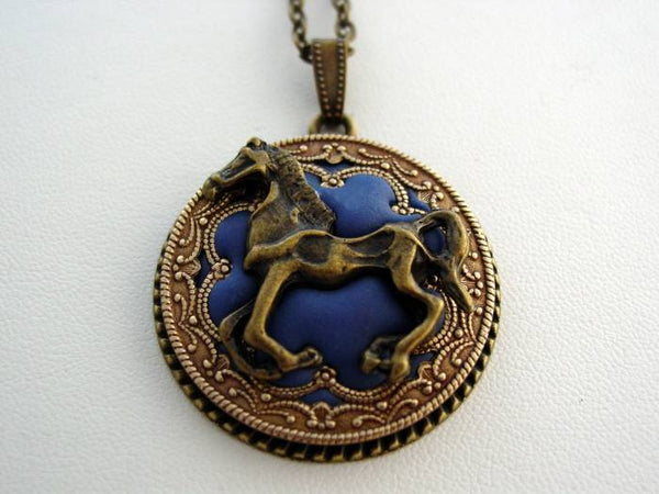 Horse Necklace, Victorian Pendant, Riding Horse Filigree Necklace, Unique Horse Pendant