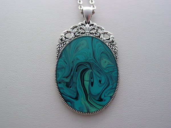 Fluid Art Necklace Original Wearable Aqua Organic Jewelry Dirty Pour Necklace With Chain (las1)