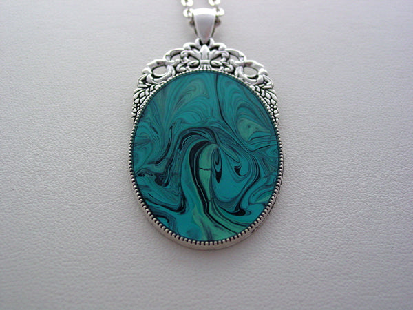 Fluid Art Necklace Original Wearable Aqua Organic Jewelry Dirty Pour Necklace With Chain (las1)