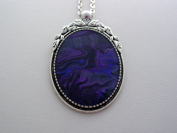 Fluid Art Necklace Purple Wearable Original Organic Jewelry Dirty Pour Necklace With Chain (las2)