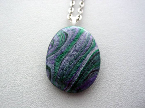 River Rock Jewelry, Metallic Purple Wearable Fluid Art Necklace, Original Alaskan Rock Organic Jewelry, Dirty Pour Necklace, Nature Jewelry (mrr1)